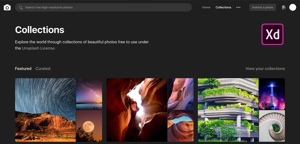 unsplash website template dark theme xdguru com