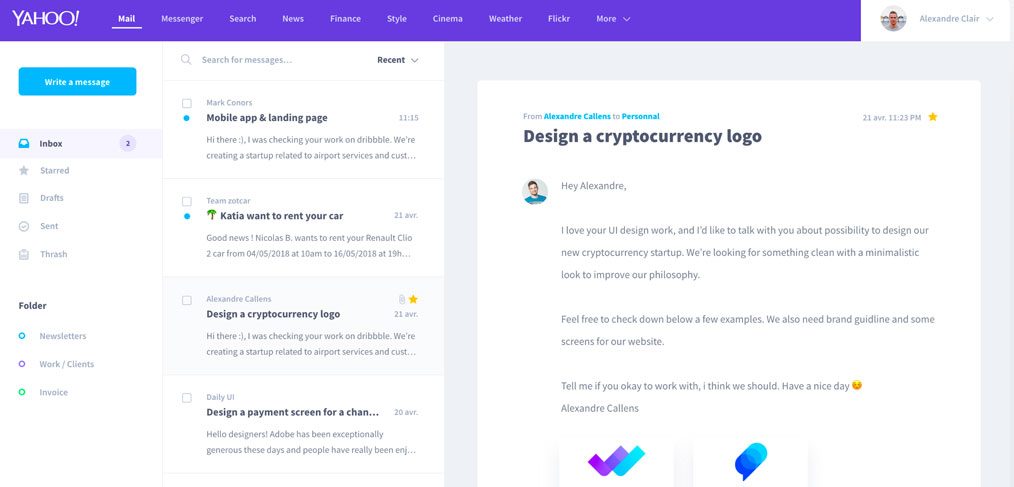 Yahoo Mail Redesign In Adobe Xd Xdguru Com