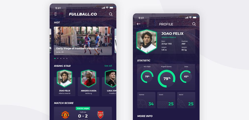 xd football free mobile app template XD football free mobile app template